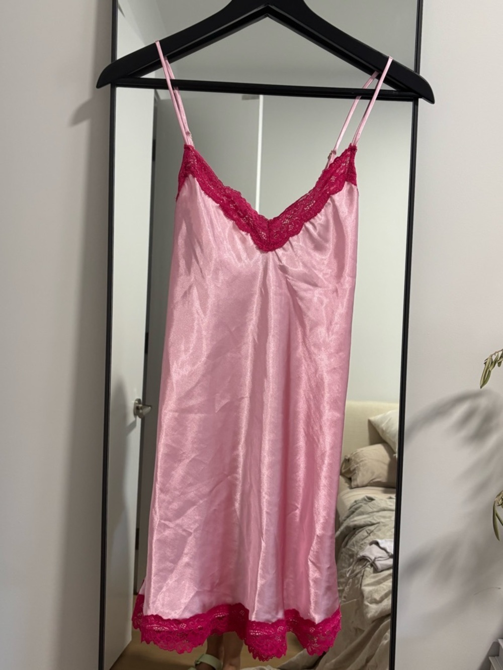 EUC Light Pink Jonquil In Bloom Nordstrom Pink Satin Lace-Trim Slip Dress